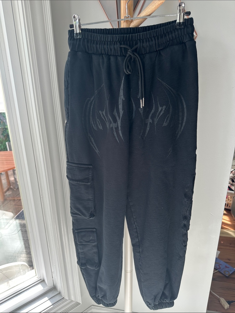 BREATHE DIVINITY Black Unisex/Men’s Cargo Jogger Pants Drawstring Waist Size XS
